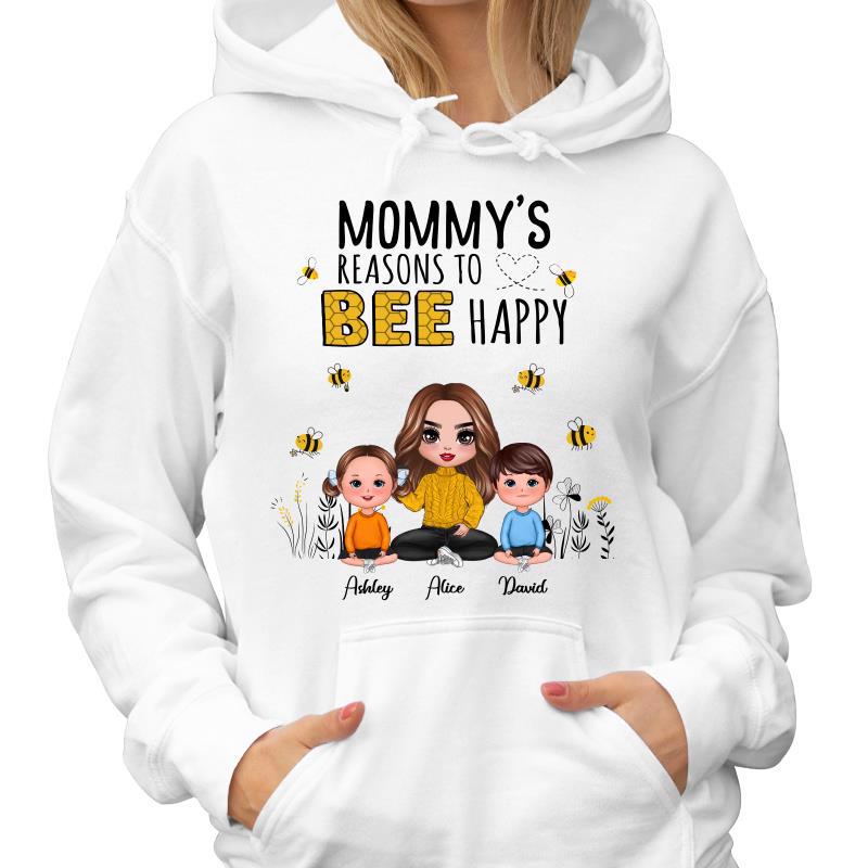 Mom Reason To Bee Happy Doll Woman Sitting With Kids Personalized Shirt