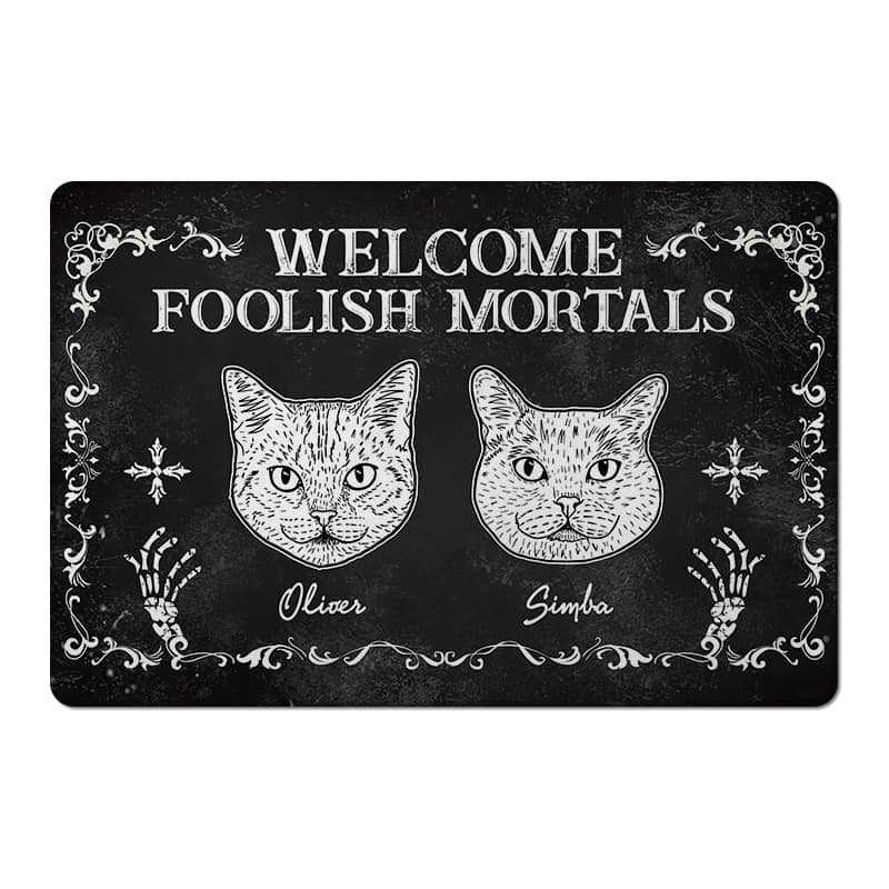 Welcome Foolish Mortals Cats Gothic Halloween Personalized Doormat