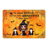 Halloween Doll Wicked Witch And Little Monsters Cats Live Here Personalized Doormat