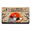 Red Moon Halloween Wicked Witch And Monster Cats Live Here Personalized Doormat
