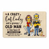Crazy Cat Lady Grumpy Old Man Yellow Couple Personalized Doormat