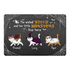 Halloween Wicked Witch & Walking Fluffy Cat Live Here Personalized Doormat