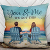 Back View Couple Sitting Beach Landscape Personalized Pillow (Insert Included)