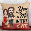 You, Me & The Cat Caricature Couple Personalized Pillow (Insert Included)