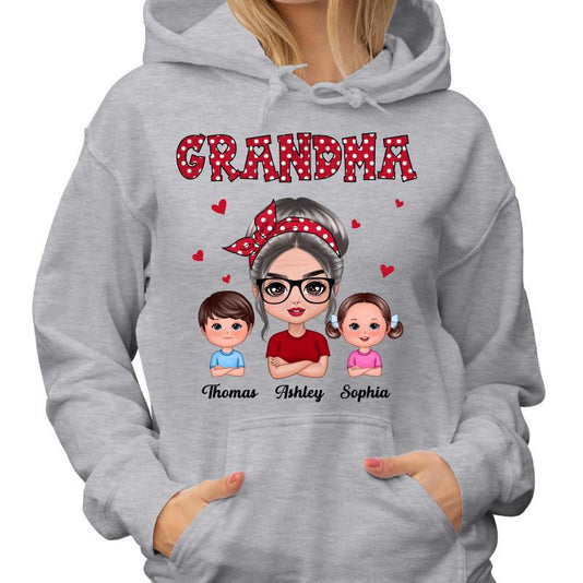 Polka Dot Pattern Grandma And Grandkids Personalized Shirt, Gift For Grandma, Mom