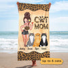 Cat Mom Leopard Pretty Woman Personalized Beach Towel