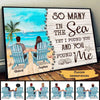 Back View Couple Sitting Beach Landscape Personalized Horizontal Poster