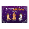 Halloween Wicked Witch & Little Monster Sitting Dog Personalized Doormat