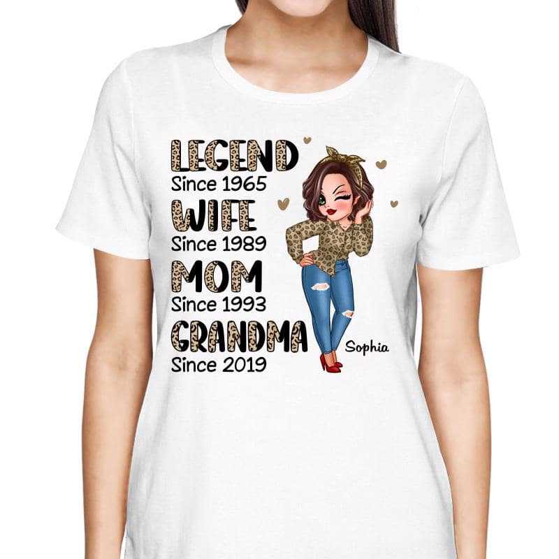 Legend Wife Mom Grandma Leopard Personalized Shirt, Gift For Grandma