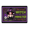 Pretty Witch And Dogs Live Here Halloween Personalized Doormat