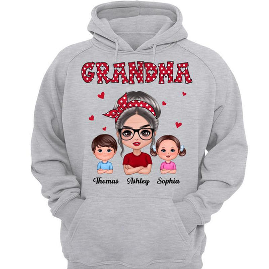 Polka Dot Pattern Grandma And Grandkids Personalized Shirt, Gift For Grandma, Mom