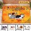 Walking Fluffy Cats Halloween Wicked Witch & Little Monsters Live Here Personalized Doormat