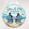 Back View Couple Sitting Beach Landscape Personalized Door Hanger Sign