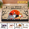 Red Moon Halloween Wicked Witch And Monster Cats Live Here Personalized Doormat