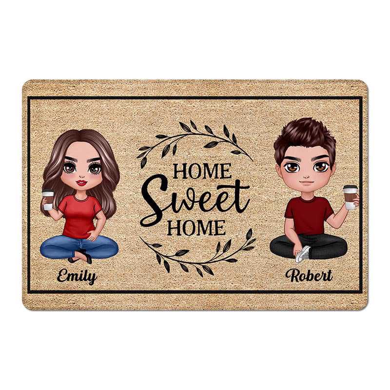 Doll Couple Wreath Personalized Doormat TrendingCustom™️