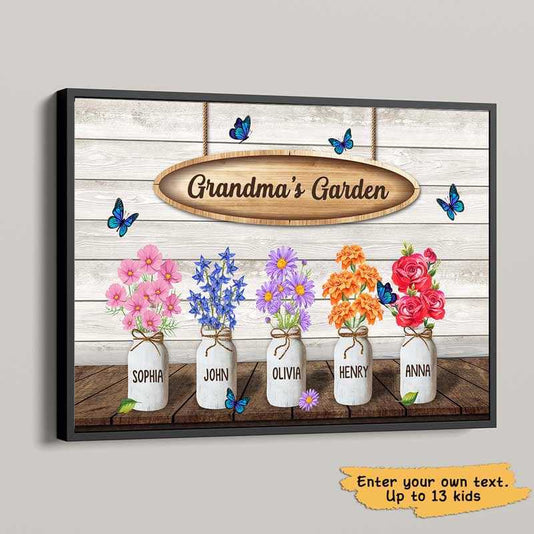 Grandma‘s Garden Watercolor Birth Month Flowers Personalized Horizontal Poster