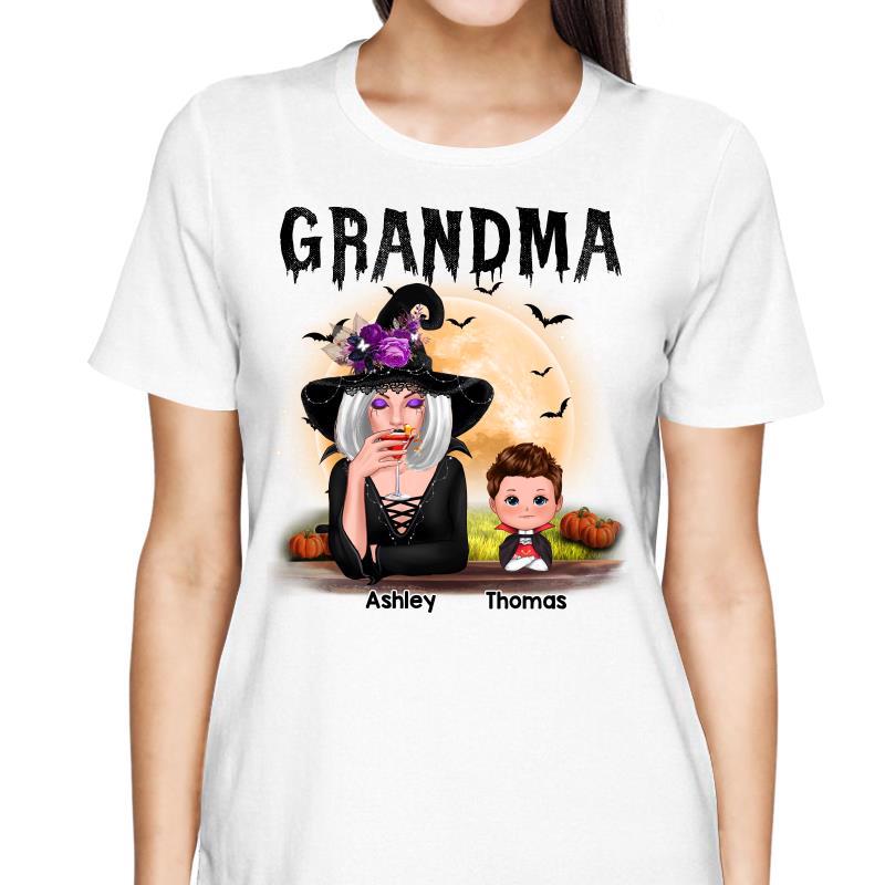 Grandma Mom Witch With GrandKids Halloween Personalized Shirt