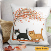 Fall Season Walking Fluffy Cat Under Tree Personalized Pillow (Insert Included)