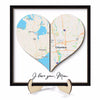 Long Distance Map Heart Gift For Mom Couple Family Personalized 2-Layer Wooden Plaque