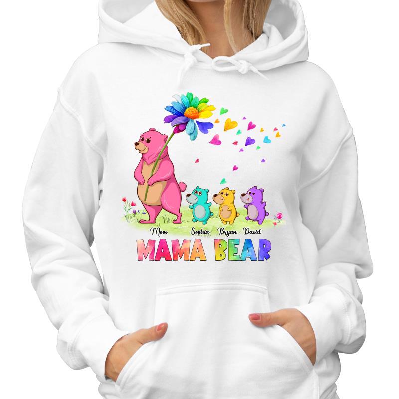 Colorful Daisy Mama Grandma Bear And Kids Personalized Hoodie Sweatshirt