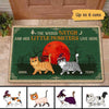 Halloween Walking Fluffy Cat & Wicked Witch Live Here Personalized Doormat