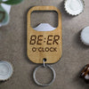 Beer O‘clock Funny Father’s Day Gift For Dad Grandpa Wooden Bottle Opener Keychain