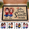 Heart Finger Print Doll Couple Sitting Home Sweet Home Personalized Doormat