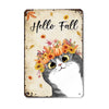 Hello Fall Cute Peeking Cat Personalized Metal Sign