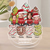 Christmas Tree Cake 2023 Family Sitting Crossed Legs Custom Face Photo Personalized Acrylic Shaking Stand