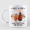 Girl Loves Fall & Her Dog Back View Personalized Mug