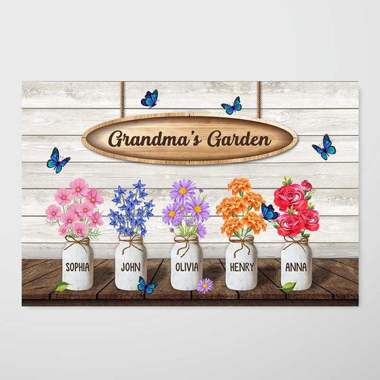 Grandma‘s Garden Watercolor Birth Month Flowers Personalized Horizontal Poster