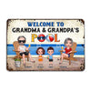 Doll Grandparents And Kids Summer At Pool Personalized Metal Sign