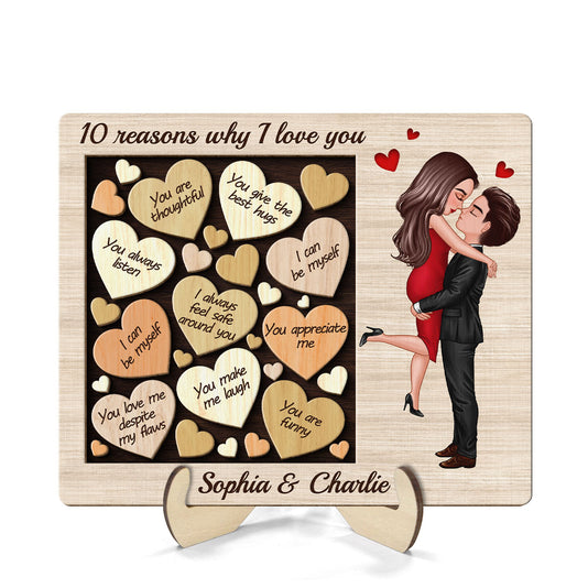 Reasons Why I Love You Valentine‘s Day Gift For Him For Her Keepsake Personalized 2-Layer Wooden Plaque