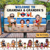 Doll Grandparents And Kids Summer At Pool Personalized Metal Sign