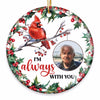 Cardinal Holly Branch Photo Memorial Personalized Circle Ornament