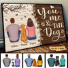 Couple Sitting With Dogs Back View Half Wood Texture Personalized Horizontal Poster