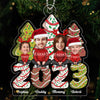 Christmas Tree Cake Family Sitting Crossed Legs Custom Face Photo Personalized Acrylic Ornament