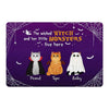 Halloween Wicked Witch & Little Monsters Sitting Fluffy Cat Personalized Doormat