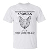 Never Underestimate Woman Loves Cats Cat Head Outline Personalized Shirt