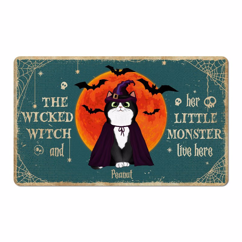 Vintage Halloween Cats Personalized Doormat