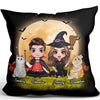 Doll Couple Sitting With Cats Moon Light Personalized Pillow (Insert Included)