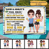 Summer Couple Pool Rules Yellow Blue Personalized Metal Sign