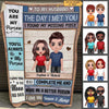 Doll Couple Blue Wood Texture The Day I Met You Personalized Fleece Blanket