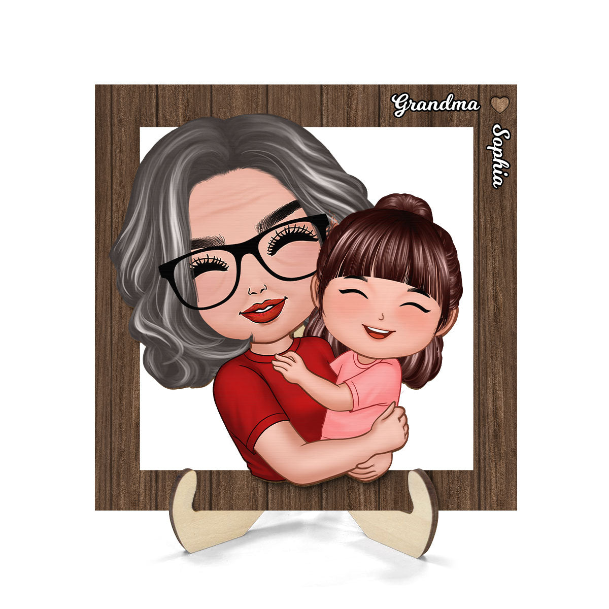 Grandma Mom Holding Kid Personalized 2-layer Wooden Plaque