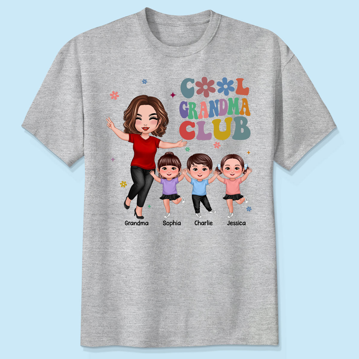 Cool Grandma Club Happy Doll Grandma Kids Personalized Shirt