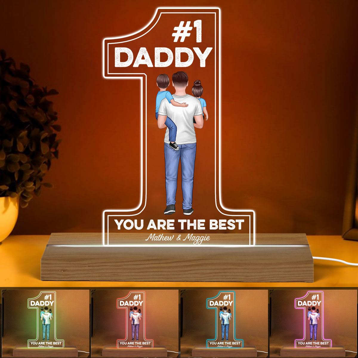 #1 Dad Grandpa Holding Kids Personalized Custom Shape Acrylic LED Night Light