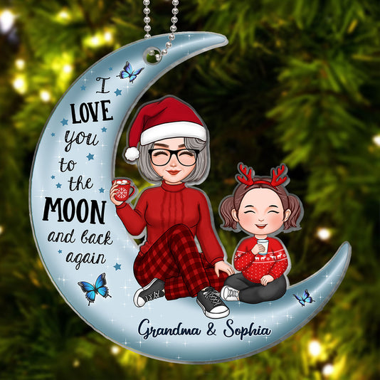 Cute Grandma & Grandkid On Moon Christmas Gift Personalized Acrylic Ornament [Grandma's nickname can be changed]