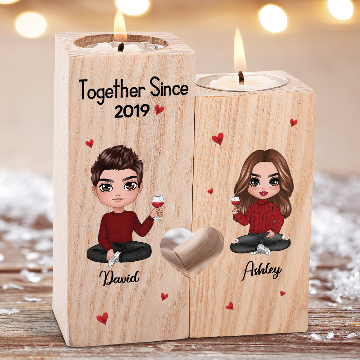 Doll Couple Sitting Gift For Him Gift For Her Personalized Candle Holder