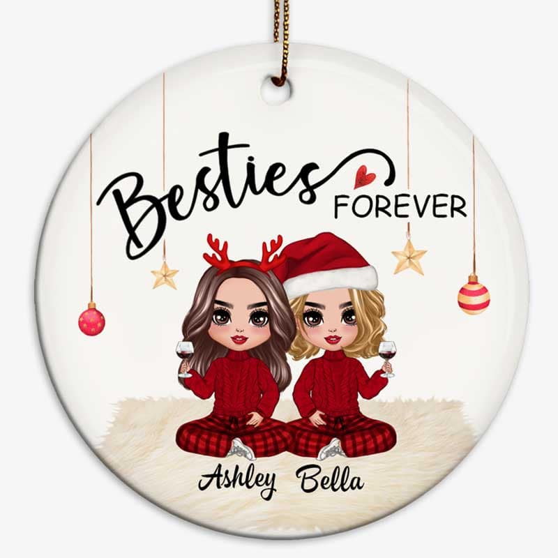 Doll Besties Christmas Checkered Pants Personalized Circle Ornament