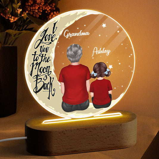 Grandma Grandkids On Moon Personalized Circle Plaque LED Night Light